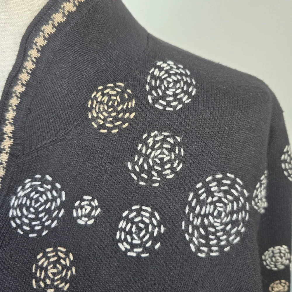 Nic + Zoe Black Swirl Circle Knit Mock Neck Cardigan Sweater Womens Medium